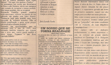 Jornal O ZZé ARLS Caratinga Livre, nº 0922 Ano I - Caratinga, 09 de Dezembro de 1993 - Nº 01