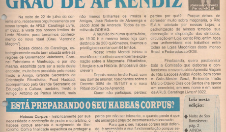 Jornal O ZZé ARLS Caratinga Livre, nº 0922 Ano VI - Caratinga, Setembro de 1998 - Nº 29