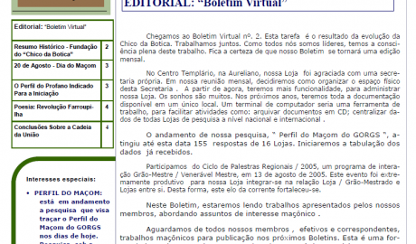 Informativo Chico da Botica - Nº 02 - 15 de setembro de 2005 Ano 1 Aug∴ Resp∴ Loj∴ "Francisco Xavier Ferreira de Pesquisas Maçônicas"