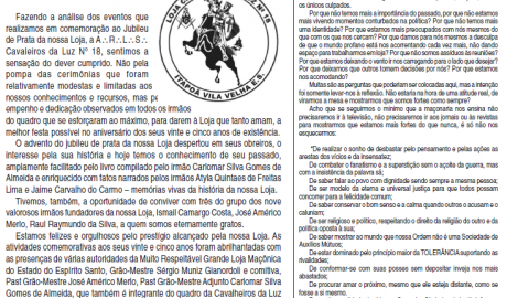 O Cruzado - Órgão Informativo da A∴R∴L∴S∴ Cavaleiros da Luz nº 18, Or∴ Itapoã - Vila Velha/ES, Jurisdicionada a G∴L∴M∴E∴E∴S∴ - Setembro 2005, nº 11.