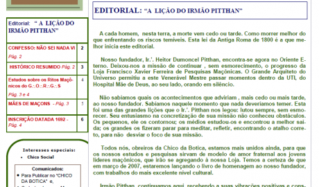 Informativo Chico da Botica - Nº 06 - 15 de maio de 2006 Ano 2 Aug∴ Resp∴ Loj∴ "Francisco Xavier Ferreira de Pesquisas Maçônicas"