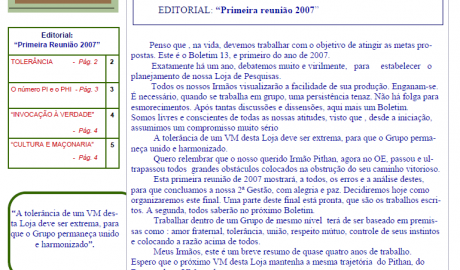 Informativo Chico da Botica - Nº 13 - 15 de março de 2007 Ano 3 Aug∴ Resp∴ Loj∴ "Francisco Xavier Ferreira de Pesquisas Maçônicas"