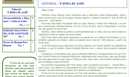 Informativo Chico da Botica - Nº 18 - 15 de agosto de 2007 Ano 3 Aug∴ Resp∴ Loj∴ "Francisco Xavier Ferreira de Pesquisas Maçônicas"