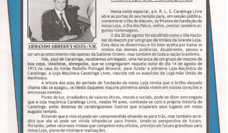 Jornal O ZZé ARLS Caratinga Livre, nº 0922 Ano XIII - Caratinga, Agosto de 2007 - Nº 63