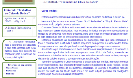 Informativo Chico da Botica - Nº 24 - 15 de junho de 2008 Ano 4 Aug∴ Resp∴ Loj∴ "Francisco Xavier Ferreira de Pesquisas Maçônicas"