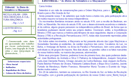 Informativo Chico da Botica - Nº 27 - 15 de setembro de 2008 Ano 4 Aug∴ Resp∴ Loj∴ "Francisco Xavier Ferreira de Pesquisas Maçônicas"