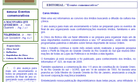 Informativo Chico da Botica - Nº 28 - 15 de outubro de 2008 Ano 4 Aug∴ Resp∴ Loj∴ "Francisco Xavier Ferreira de Pesquisas Maçônicas"