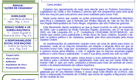 Informativo Chico da Botica - Nº 33 - 15 de junho de 2009 Ano 5 Aug∴ Resp∴ Loj∴ "Francisco Xavier Ferreira de Pesquisas Maçônicas"