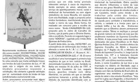 O Cruzado - Órgão Informativo da A∴R∴L∴S∴ Cavaleiros da Luz nº 18, Or∴ Itapoã - Vila Velha/ES, Jurisdicionada a G∴L∴M∴E∴E∴S∴ - Agosto 2009, nº 28.