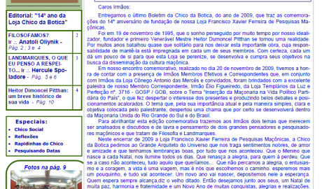 Informativo Chico da Botica - Nº 38 - 30 de novembro de 2009 Ano 5 Aug∴ Resp∴ Loj∴ "Francisco Xavier Ferreira de Pesquisas Maçônicas"