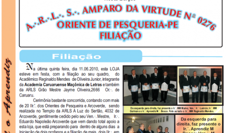 Jornal do Aprendiz - Nº 12 - Junho 2010 Ano I - ARLS Amparo da Virtude, 0276 Oriente de Pesqueira PE
