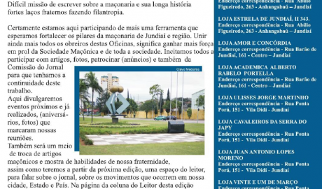 Zênite Jornal da Maçonaria de Jundiaí e Região Ano 1 Nº 1 - Outubro/Novembro 2010 Versão Digital