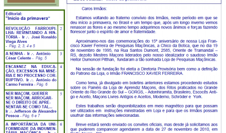 Informativo Chico da Botica - Nº 46 - 30 de Setembro de 2010 Ano 06 Aug∴ Resp∴ Loj∴ "Francisco Xavier Ferreira de Pesquisas Maçônicas"