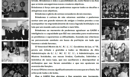 O Cruzado - Órgão Informativo da A∴R∴L∴S∴ Cavaleiros da Luz nº18, Or∴ Itapoã - Vila Velha/ES, Jurisdicionada a G∴L∴M∴E∴E∴S∴ - Dezembro 2010, nº 36.