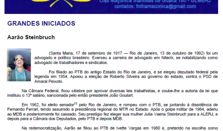 Folha Maçônica - 15 de janeiro de 2011 - Ano 6 - Edição n° 279 Essa edição foi disponibilizada pelo colaborador da Folha Maçônica Aquilino R. Leal