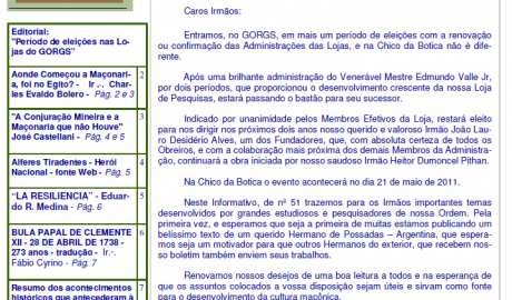 Informativo Chico da Botica - Nº 51 - 30 de abril de 2011 Ano 7 Aug∴ Resp∴ Loj∴ "Francisco Xavier Ferreira de Pesquisas Maçônicas"