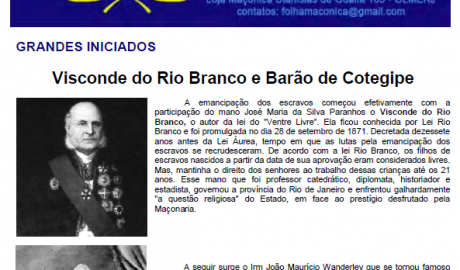 Folha Maçônica - 07 de maio de 2011 - Ano 6 - Edição n° 295 Essa edição foi disponibilizada pelo colaborador da Folha Maçônica Aquilino R. Leal