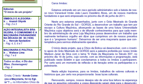 Informativo Chico da Botica - Nº 52 - 30 de Maio de 2011 Ano 07 Aug∴ Resp∴ Loj∴ "Francisco Xavier Ferreira de Pesquisas Maçônicas"
