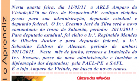 Jornal do Aprendiz - Nº 24 - Junho 2011 Ano III - ARLS Amparo da Virtude, 0276 Oriente de Pesqueira PE