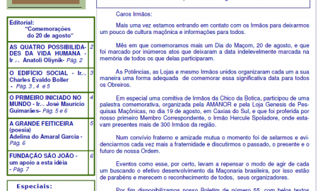 Informativo Chico da Botica - Nº 55 - 30 de Agosto de 2011 Ano 07 Aug∴ Resp∴ Loj∴ "Francisco Xavier Ferreira de Pesquisas Maçônicas"
