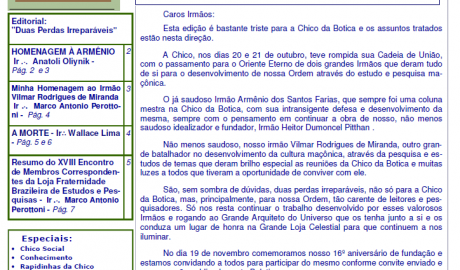 Informativo Chico da Botica - Nº 57 - 30 de Outubro de 2011 Ano 07 Aug∴ Resp∴ Loj∴ "Francisco Xavier Ferreira de Pesquisas Maçônicas"