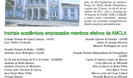 AMCLAcadêmico Órgão Informativo da Academia Maçônica de Ciências, Letras e Artes - AMCLA Ano I, nº 01 - Recife/PE, 05.11.2011