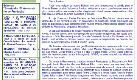Informativo Chico da Botica - Nº 58 - 30 de Novembro de 2011 Ano 07 Aug∴ Resp∴ Loj∴ "Francisco Xavier Ferreira de Pesquisas Maçônicas"