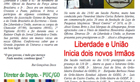 Informe Liberdade Boletim Informativo da ARLS "Liberdade e União" nº 1158 - GOEG/GOB Ano I, Nº 03, Goiânia/GO, Fev/2012