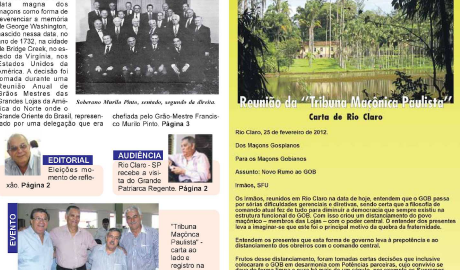 Tribuna Maçônica Paulista Edição Nº 07 - Março de 2012 Um jornal a serviço da Maçonaria Brasileira