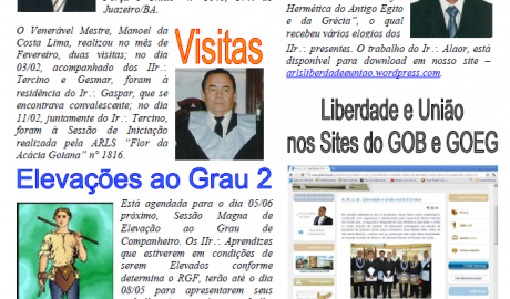 Informe Liberdade Boletim Informativo da ARLS "Liberdade e União" nº 1158 - GOEG/GOB Ano I, Nº 04, Goiânia/GO, Mar/2012