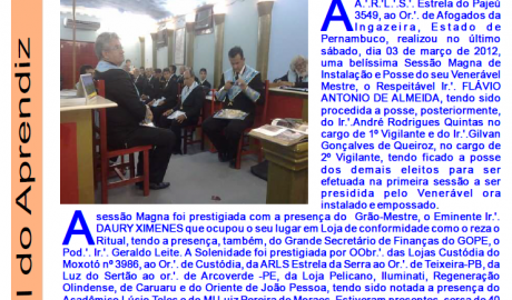 Jornal do Aprendiz - Nº 34 - Abril 2012 Ano III - ARLS Amparo da Virtude, 0276 Oriente de Pesqueira PE