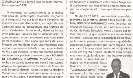 Jornal O ZZé ARLS Caratinga Livre, nº 0922 Ano XVIII - Caratinga, Julho de 2012 - Nº 91