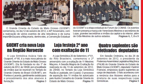Alavanca - Ano XIV- Nº 60 - Set-Out/2012 Jornal do Grande Oriente do Estado de Mato Grosso - GOEMT