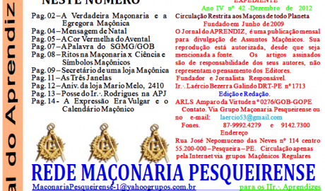 Jornal do Aprendiz - Nº 42 - Dezembro 2013 Ano IV - ARLS Amparo da Virtude, 0276 Oriente de Pesqueira PE