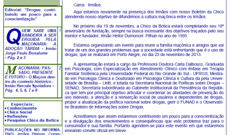 Informativo Chico da Botica - Nº 74 - 30 de setembro de 2013 Ano 09 Aug∴ Resp∴ Loj∴ "Francisco Xavier Ferreira de Pesquisas Maçônicas"