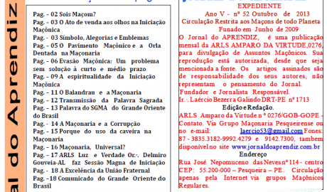 Jornal do Aprendiz - Nº 52 - Outubro 2013 Ano V - ARLS Amparo da Virtude, 0276 Oriente de Pesqueira PE