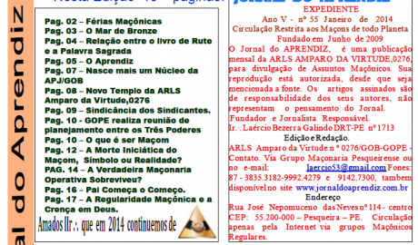 Jornal do Aprendiz - Nº 55 - Janeiro 2014 Ano V - ARLS Amparo da Virtude, 0276 Oriente de Pesqueira PE