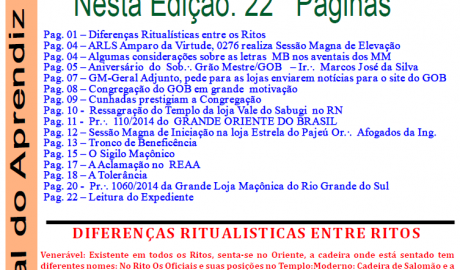 Jornal do Aprendiz - Nº 63 - Setembro 2014 Ano VI - ARLS Amparo da Virtude, 0276 Oriente de Pesqueira PE