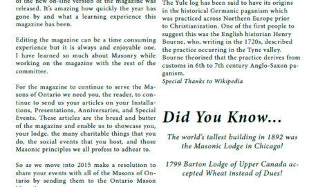 The Ontario Masons Magazine Fall 2014 The Official Magazine of the Grand Lodge of A.F. & A.M. of Canada in the Province of Ontario