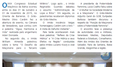 Boletim Oficial GOEB Nº 27 - Outubro/2015 Informativo da Maçonaria da Bahia