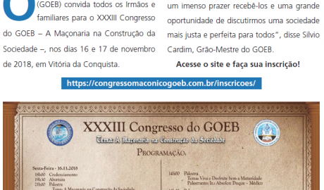 Boletim Oficial GOEB Nº 63 - Outubro/2018 Informativo da Maçonaria da Bahia