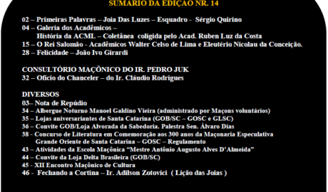 ACML News- Nº 14 - 06 de Novembro/2017 Informativo da Academia Catarinense Maçônica de Letras - Florianópolis, SC