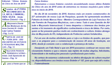 Informativo Chico da Botica - Nº 127 - 30 de Novembro 2018 Ano 14 Aug∴ Resp∴ Loj∴ "Francisco Xavier Ferreira de Pesquisas Maçônicas"