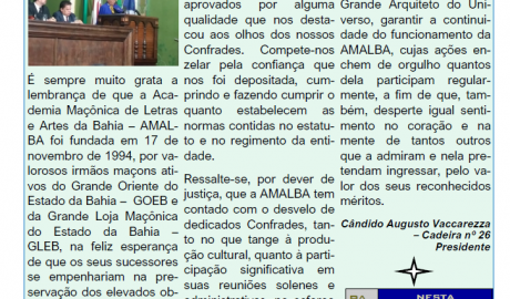 Publicação Mensal da  AMALBA, Academia Maçônica de Letras da Bahia, Ano V, Fevereiro 2020, Número 37