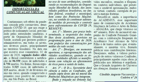 Publicação Mensal da  AMALBA, Academia Maçônica de Letras da Bahia, Ano V, Maio 2020, Número 40
