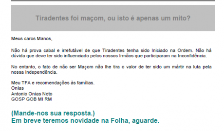 Folha Maçônica - 04 de outubro de 2008 - Ano 3 - Edição n° 160 Essa edição foi disponibilizada pelo colaborador da Folha Maçônica Aquilino R. Leal