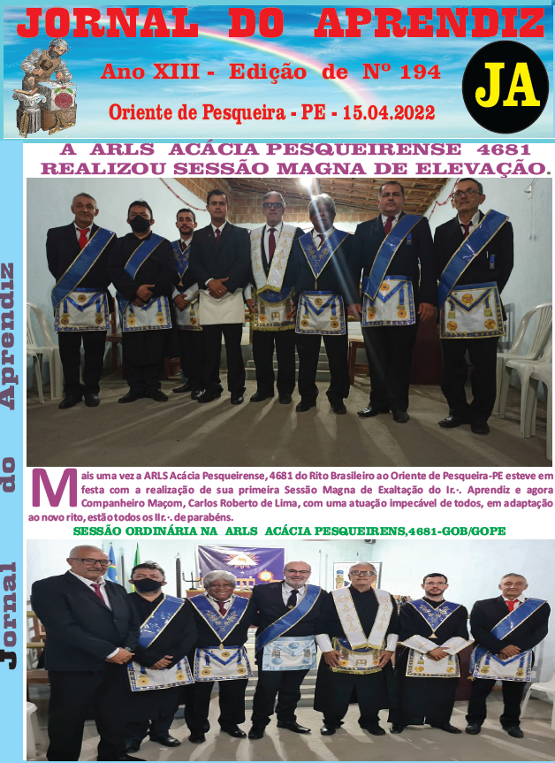 Jornal do Aprendiz - Nº 194 - 15.04.2022 Ano XIII - Oriente de Pesqueira PE