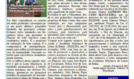 Publicação Mensal da  AMALBA, Academia Maçônica de Letras da Bahia, Ano III, Setembro 2019, Número 33