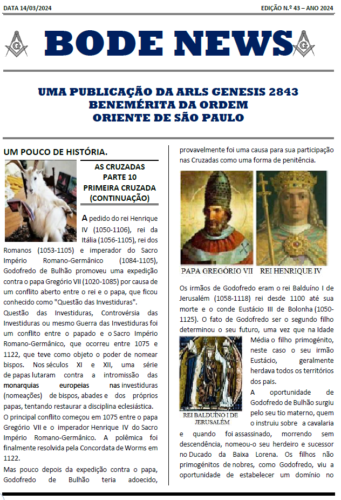Bode News Uma Publicação da ARLS Genesis 2843 - Oriente de São Paulo 14/03/2024 - Edição N.º 43 - Ano 2024