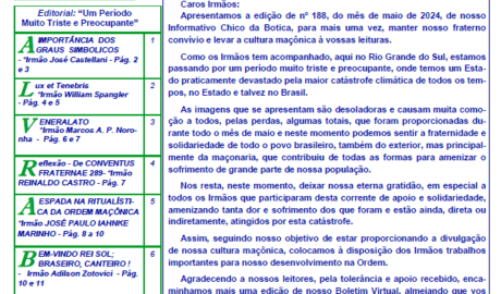 Informativo Chico da Botica - Nº 188 - 31 de maio de 2024 Ano 20 Aug∴ Resp∴ Loj∴ "Francisco Xavier Ferreira de Pesquisas Maçônicas"